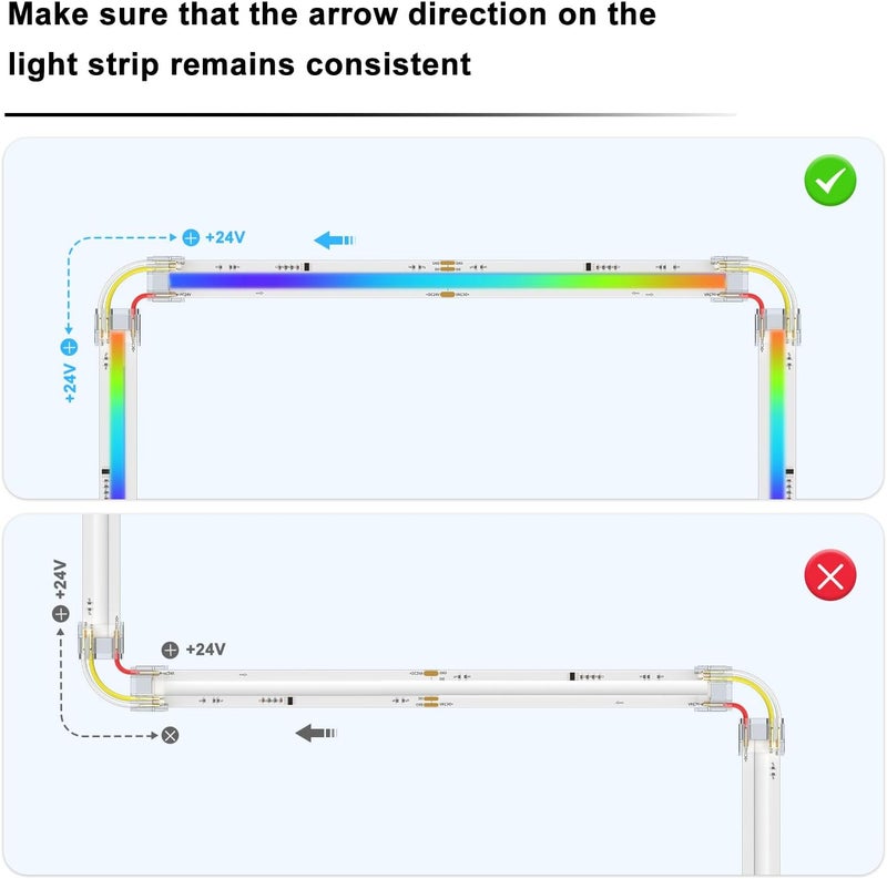 PAUTIX 12mm Connectors 8pcs L-Shaped/Corner Connectors,8pcs R-Shaped/Corner Connectors for 3-Pin RGB Smart IC COB LED Strip Lights,NOT for 10mm/8mm/5mm LED Tape Lights - Image 3